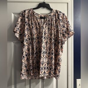 Women’s Light Pink and Navy Leaf Pattern Blouse